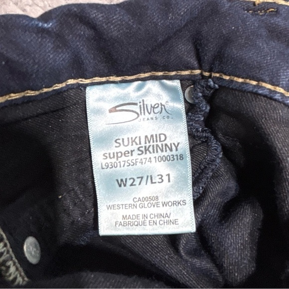 Silver Jeans Womens 27 Suki Mid Rise Super Skinny Dark Wash Big Stitch Denim - Picture 3 of 5